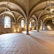 Vaulted stone hall at Castilla Termal Monasterio de Valbuena in Spain