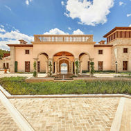 Facade and forecourt of Cap Vermell Grand Hotel in Canyamel, Mallorca
