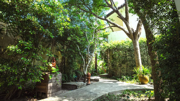 Lush tropical garden walkway at Samahita Retreat Koh Samui