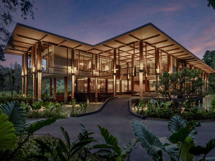 Evening view of the Anantara Layan Phuket Resort wellness centre exterior