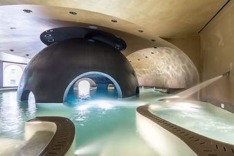 Indoor thermal sphere pool with hydrotherapy jets at Euphoria Retreat