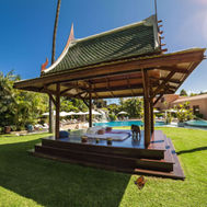 Outdoor spa treatment pavilion in the gardens at Hotel Botanico