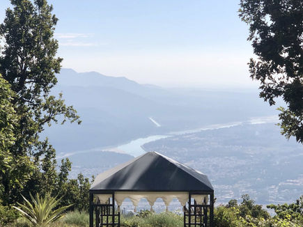 Hilltop gazebo looking down the Ganges valley at Ananda