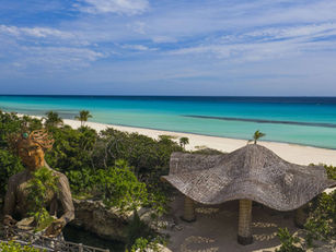 Sculpture garden beach at Palmaia wellness retreat in Mexico for Christmas