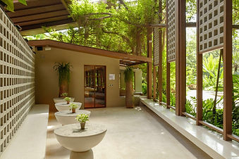 Outdoor wellness wash and relaxation area within the spa at RXV Wellness Village Thailand