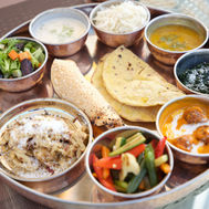 Thaali of vegetarian Saatvic cuisine at Veda5 Goa