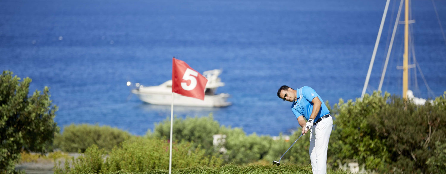 Golf course at Porto Elounda Resort overlooking the Aegean Sea
