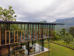 Santani Wellness Resort elevated dining pavilion with panoramic mountain views