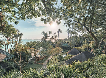Lush tropical grounds and coastline at Kamalaya Wellness Retreat in Koh Samui