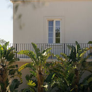 Exterior of Shanti-Som Algarve, framed by subtropical planting and dry-stone walls