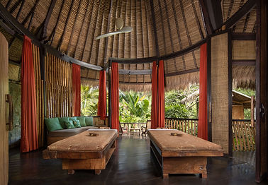 Healing pavilion with massage tables at Fivelements Retreat Bali
