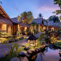 Evening view of villas and pathways at Fivelements Retreat Ubud Bali