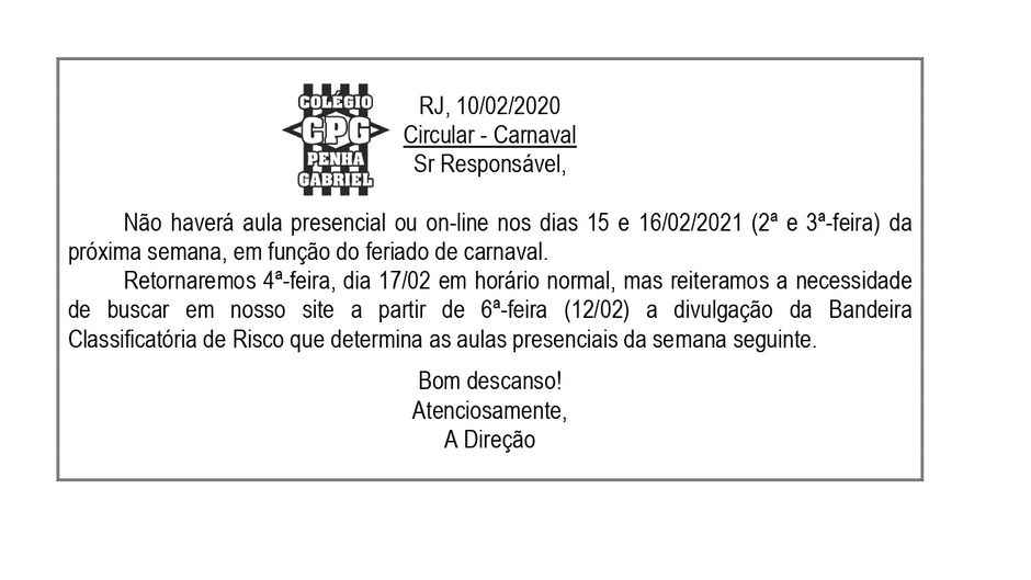 Feriado - Circular (10/02/2021)