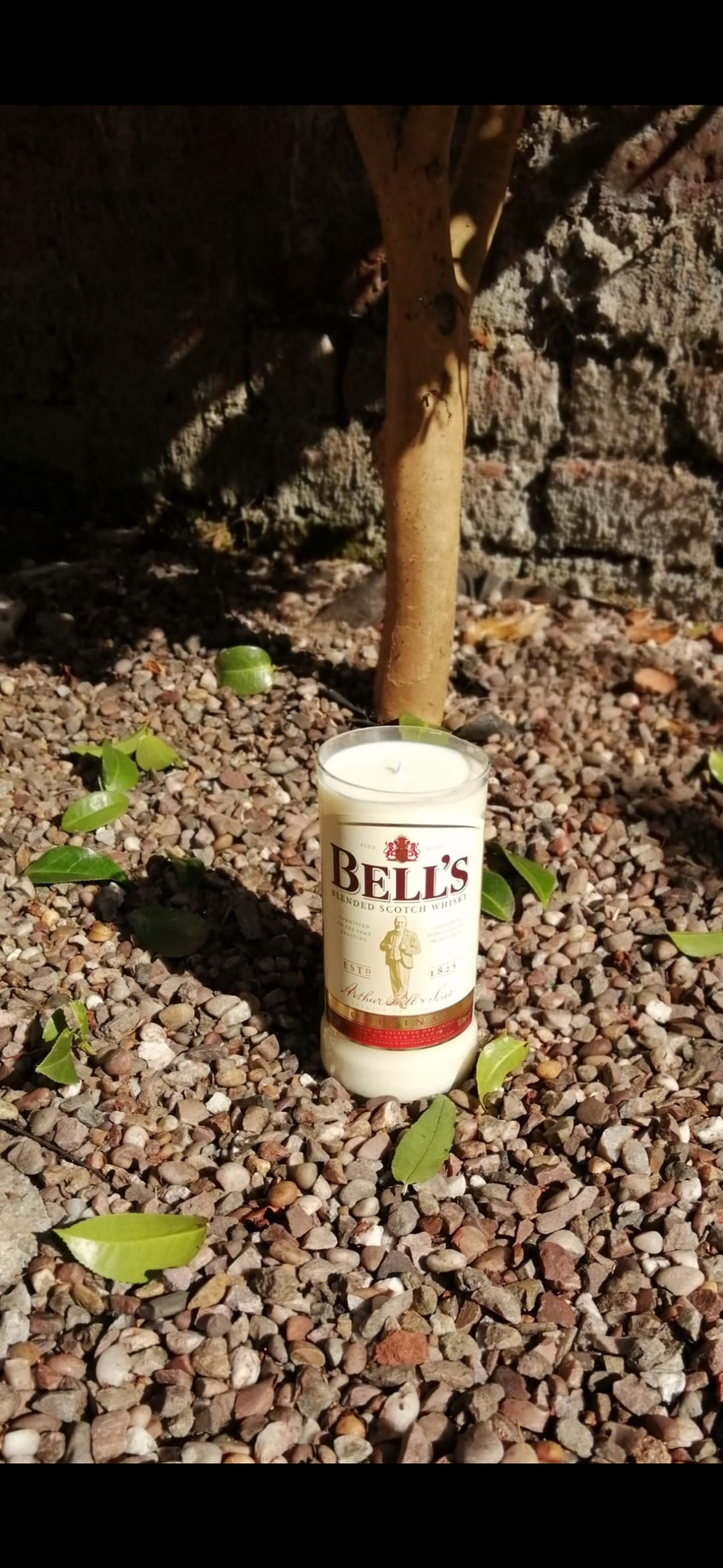 Bells Scotch whiskey 1 litre bottle candle (upcycled)