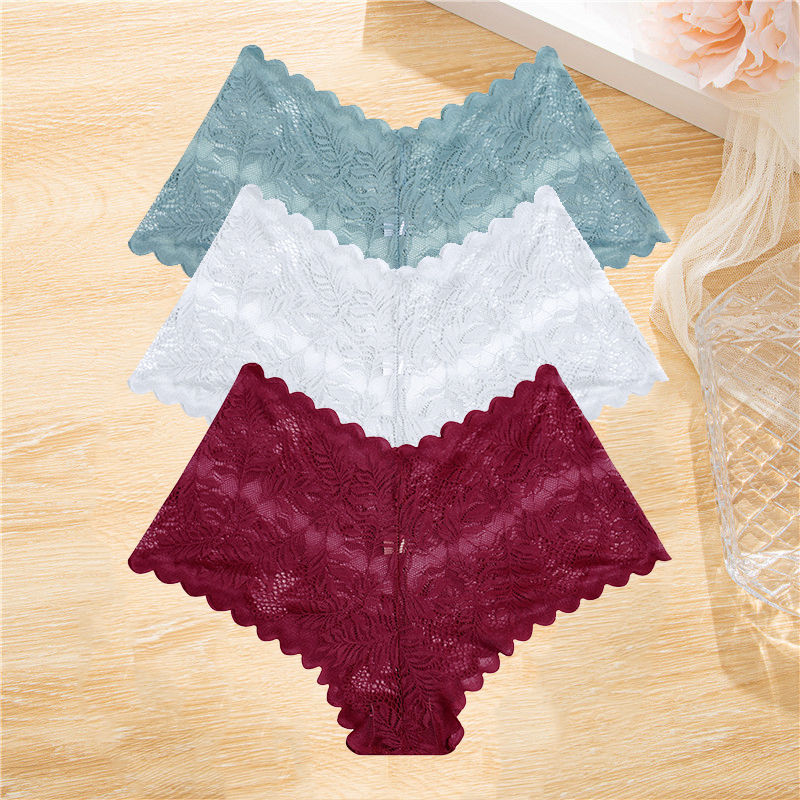 Thumbnail: FINETOO 3Pcs/set Lace Boyshort Panties Women Low-Rise Floral Underwear S-XL Girl