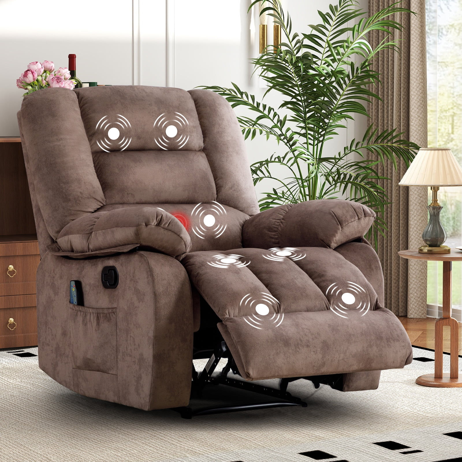 Bonzy Home Overstuffed Massage Recliner Chair with Heat and Vibration – Soft Fa
