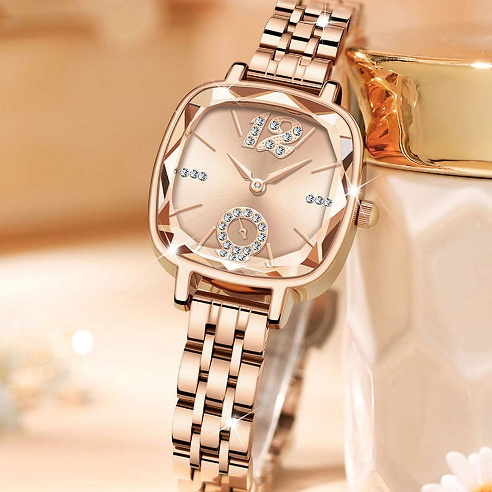 Rose gold women's square watch with chain strap