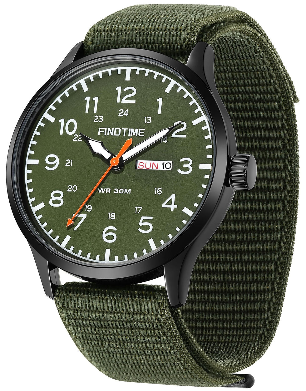 Military style wristwatch, green nylon band