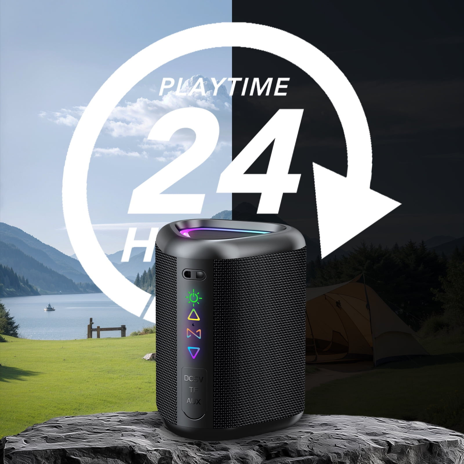 Portable Bluetooth Speaker with Lights, Powerful Crystal Clear Sound, IPX7 Wate