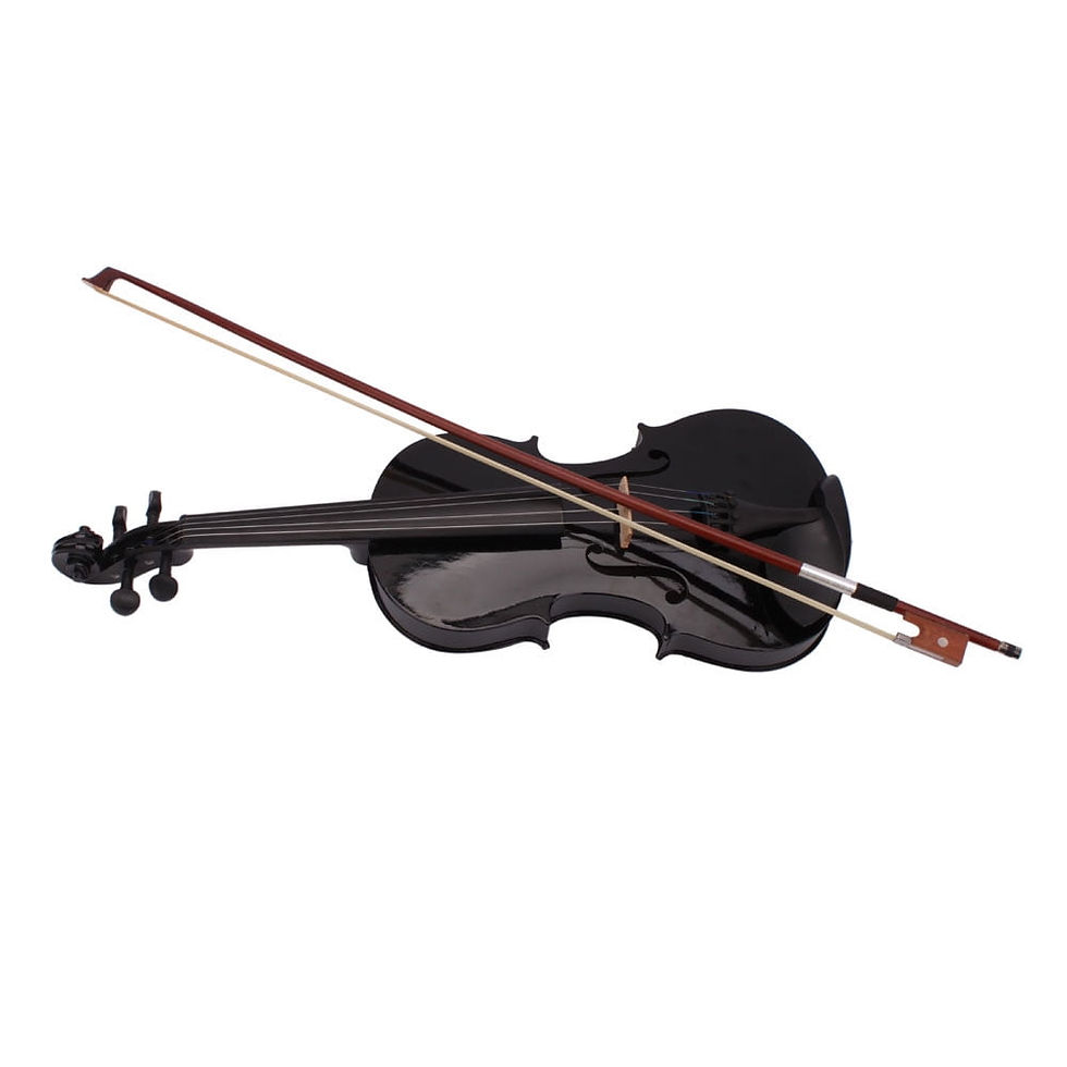Black acoustic violin with bow and rosin