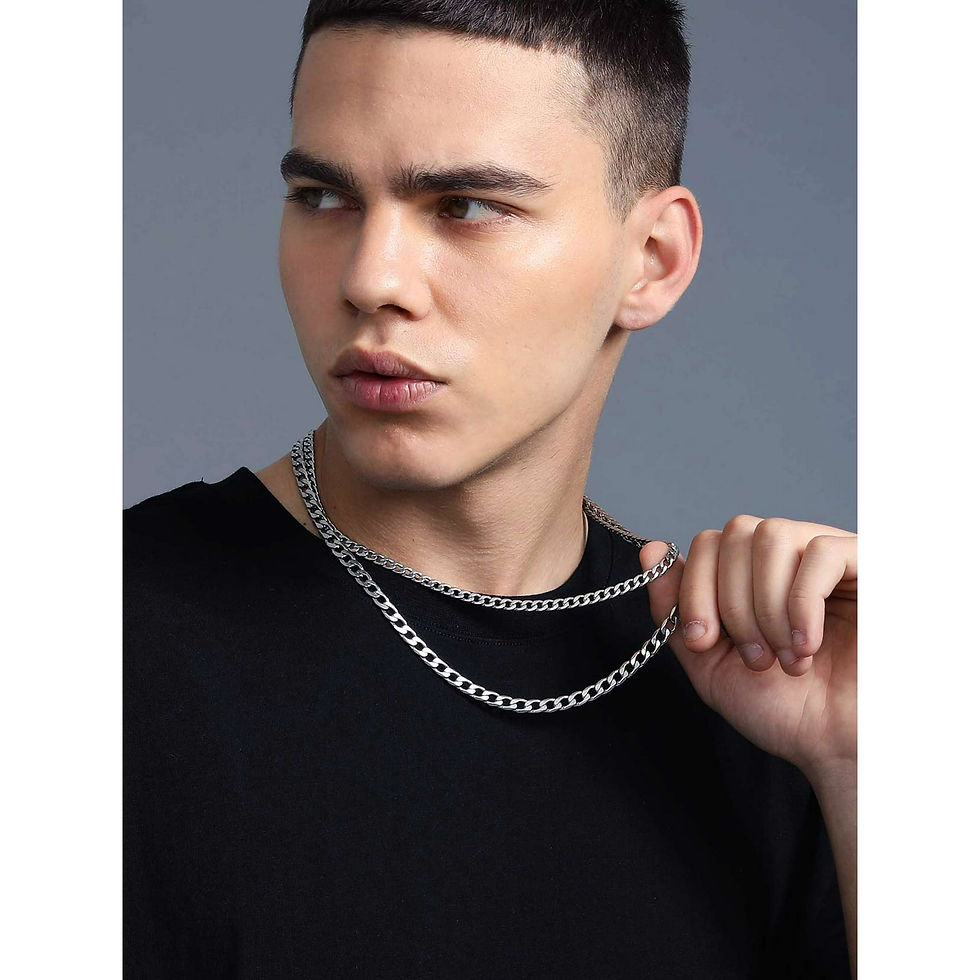 Man wearing silver ChainsProMax necklace