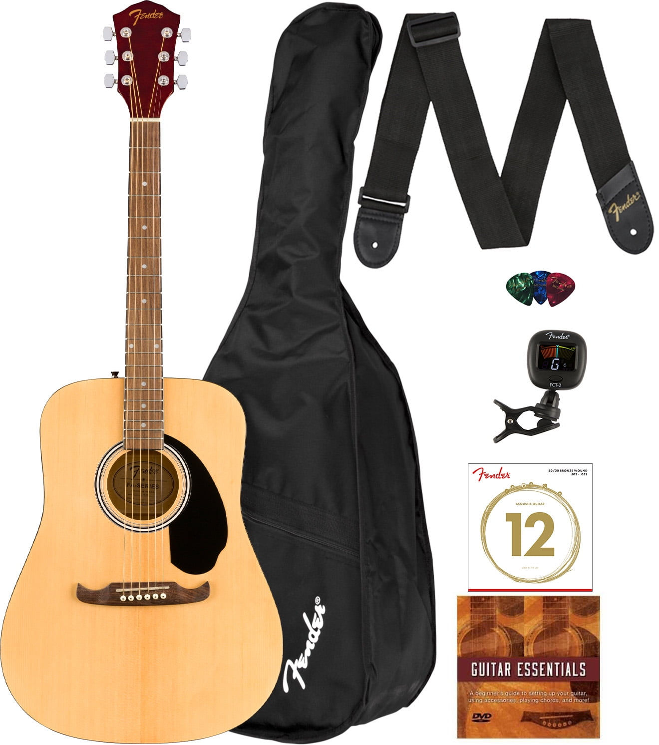 Fender FA-125 Dreadnought Acoustic Guitar - Natural Bundle with Gig Bag, Tuner,