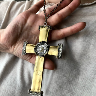 vintage, hand painted golden cross necklace
