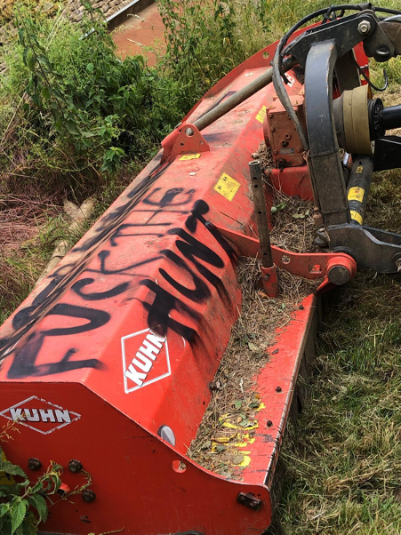 Tens of thousands of pounds worth of damage has been caused to farm equipment in the attack motivated by hatred of legal trail hunting