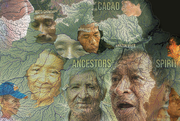 Original visual design representing Belizean cacao farmers, layering their portraits with rivers and landscapes to connect the people, land, and natural environment at the heart of Belize’s cacao tradition.