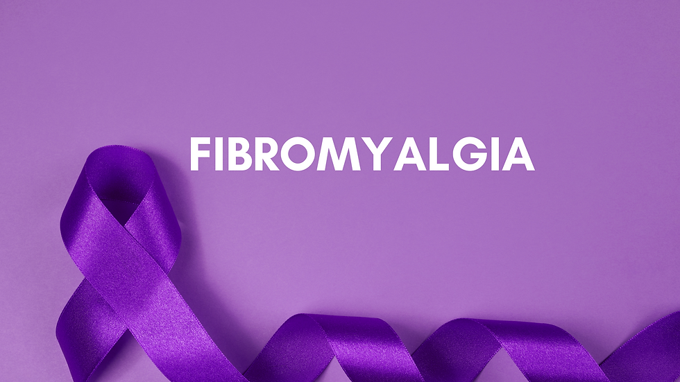 purple ribbon and the word Fibromyalgia