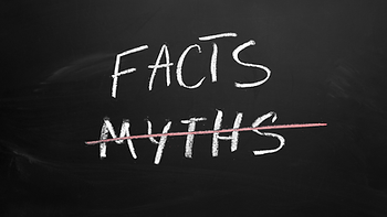 Chalkboard with FACTS written above MYTHS, and a red line crossing out MYTHS, suggesting truth over falsehood.