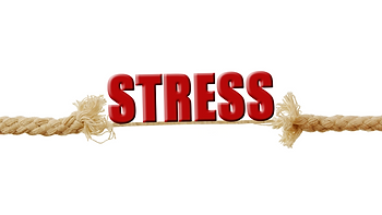 A rope about to break with the word STRESS in the middle