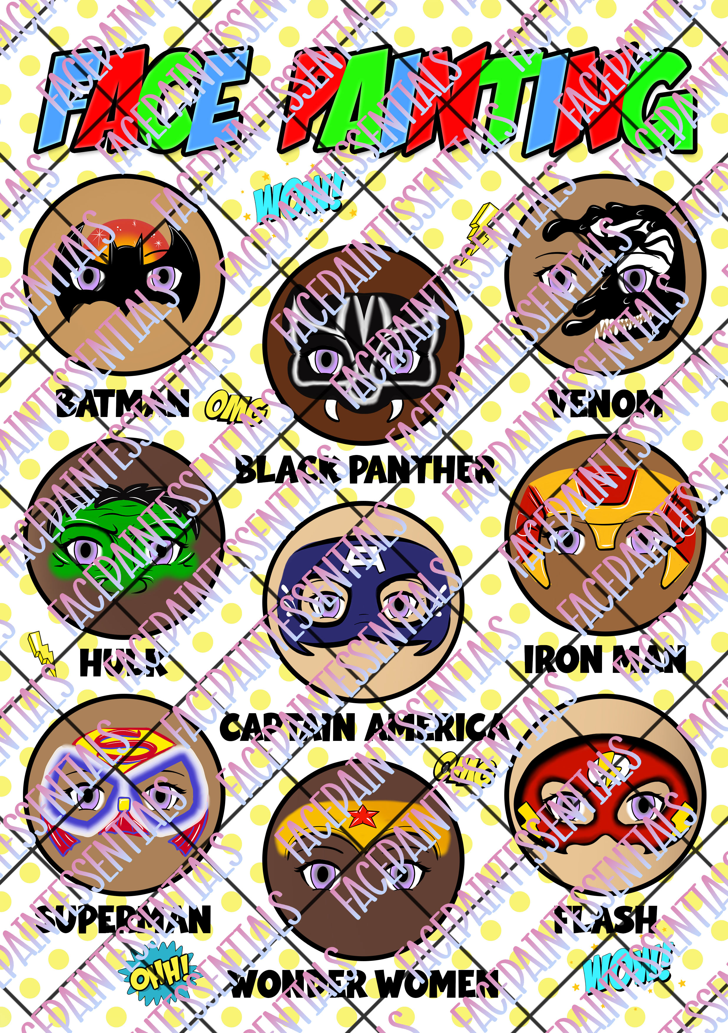 Super Hero Face Painting Menu Board