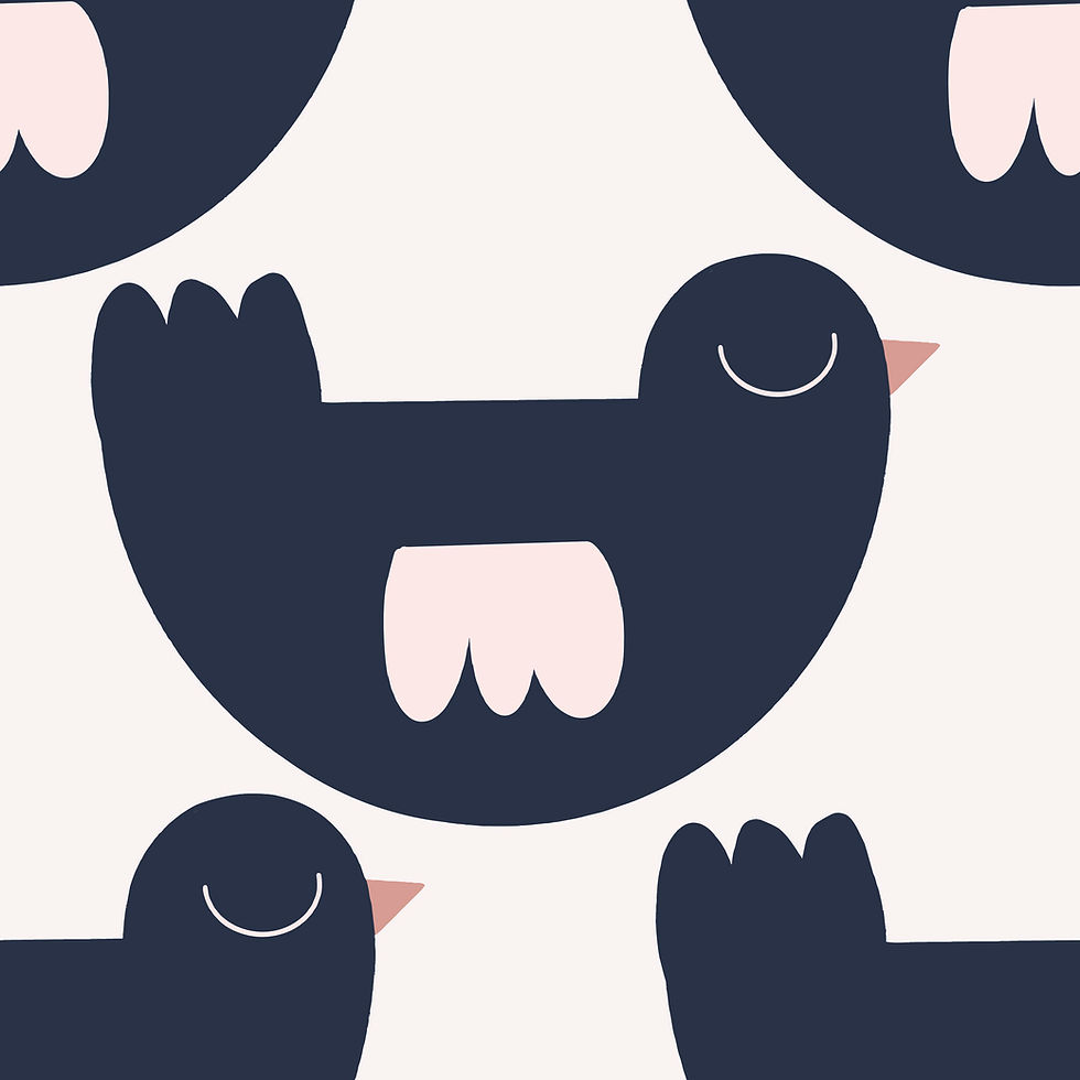 Little Bird blue on pale pink 24 by 24 a