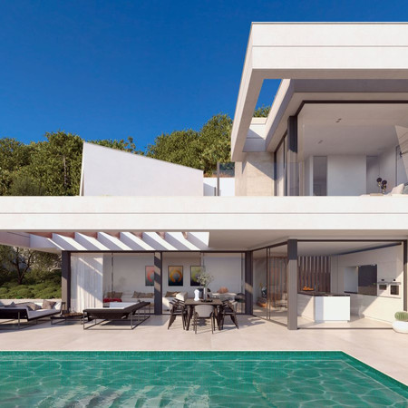 Villa 2 at Pinares Hills is nestled within the prestigious gated community of Pinares de San Antón, just north of Málaga City Centre. This stunning residence perfectly combines modern architecture with the serene beauty of its natural surroundings. Spanning a total built area of 629 m², with 342 m² of covered space, this luxurious villa is designed to offer both comfort and elegance. The home is bathed in natural light thanks to floor-to-ceiling glass windows, and the open-plan living areas provide breathtaking panoramic views.
The minimalist kitchen, included in the purchase price, can be customized to reflect your personal style. It seamlessly connects to a refined dining area, making it ideal for both everyday living and entertaining. The villa includes four stylish bedrooms and three sleek bathrooms, all thoughtfully designed with aesthetics and comfort in mind. The expansive living room, featuring large sliding glass doors, opens onto a generous terrace, offering stunning views of the surrounding landscape. Outdoor living is further elevated by a private saltwater infinity pool, extensive south-facing terraces, and beautifully landscaped gardens. For convenience, Villa 2 offers three dedicated parking spaces for residents and guests.
Located just 7 minutes from the renowned Malagueta Beach and Málaga City Centre, Villa 2 offers a unique blend of tranquility and accessibility. Residents can enjoy the privacy of a gated community while being close to top restaurants, shopping, and cultural attractions. The villa also boasts high-end finishes and modern amenities, including a wine cellar, an entertainment room, and a private office, making it perfect for luxurious living and entertaining.
€2,600,000
4 beds - 3 baths - 629 m² build - 342 m² interior - 250 m² terraces - 916 m² plot
Private Pool - Private Garden - Private Garage (3 Parking spaces) - Built in 2025