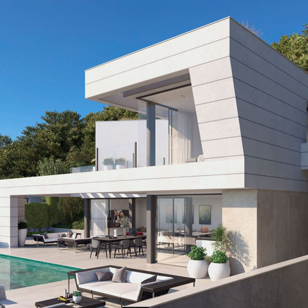 Villa 2 at Pinares Hills is nestled within the prestigious gated community of Pinares de San Antón, just north of Málaga City Centre. This stunning residence perfectly combines modern architecture with the serene beauty of its natural surroundings. Spanning a total built area of 629 m², with 342 m² of covered space, this luxurious villa is designed to offer both comfort and elegance. The home is bathed in natural light thanks to floor-to-ceiling glass windows, and the open-plan living areas provide breathtaking panoramic views.
The minimalist kitchen, included in the purchase price, can be customized to reflect your personal style. It seamlessly connects to a refined dining area, making it ideal for both everyday living and entertaining. The villa includes four stylish bedrooms and three sleek bathrooms, all thoughtfully designed with aesthetics and comfort in mind. The expansive living room, featuring large sliding glass doors, opens onto a generous terrace, offering stunning views of the surrounding landscape. Outdoor living is further elevated by a private saltwater infinity pool, extensive south-facing terraces, and beautifully landscaped gardens. For convenience, Villa 2 offers three dedicated parking spaces for residents and guests.
Located just 7 minutes from the renowned Malagueta Beach and Málaga City Centre, Villa 2 offers a unique blend of tranquility and accessibility. Residents can enjoy the privacy of a gated community while being close to top restaurants, shopping, and cultural attractions. The villa also boasts high-end finishes and modern amenities, including a wine cellar, an entertainment room, and a private office, making it perfect for luxurious living and entertaining.
€2,600,000
4 beds - 3 baths - 629 m² build - 342 m² interior - 250 m² terraces - 916 m² plot
Private Pool - Private Garden - Private Garage (3 Parking spaces) - Built in 2025