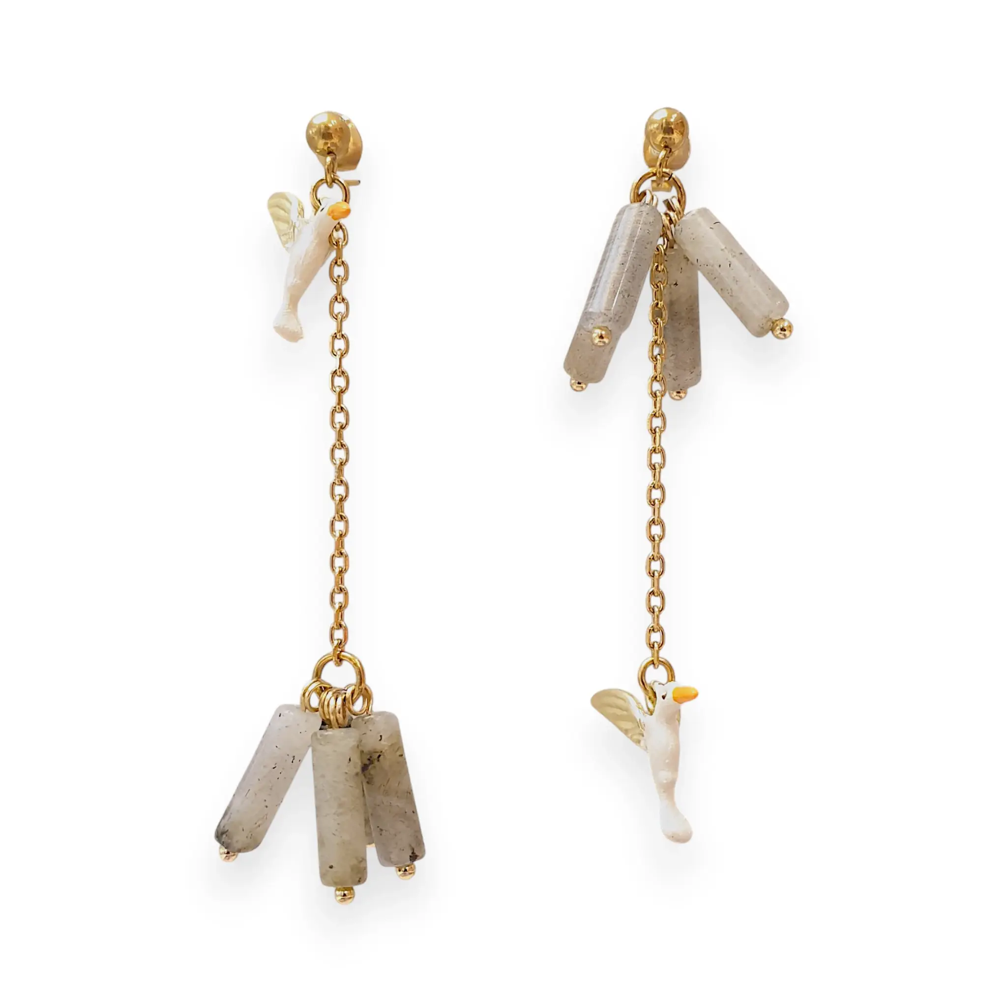 Boucles d'oreilles pendantes Eponine, colibris et labradorite 2