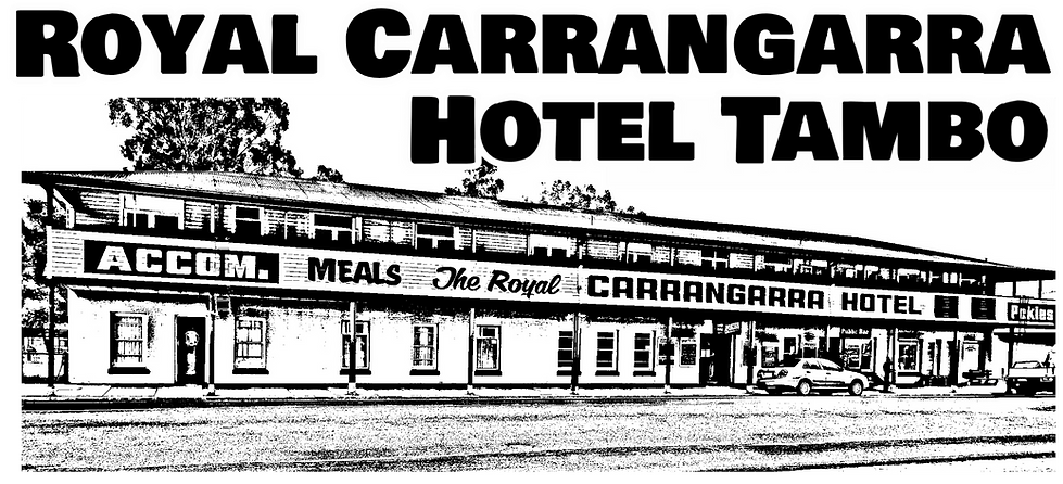 A black and white image of The Royal Carrangarra Hotel. 