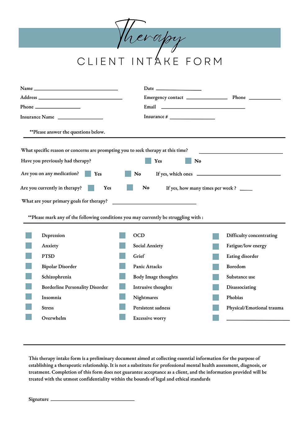 Thumbnail: Therapy Client Intake Form PDF
