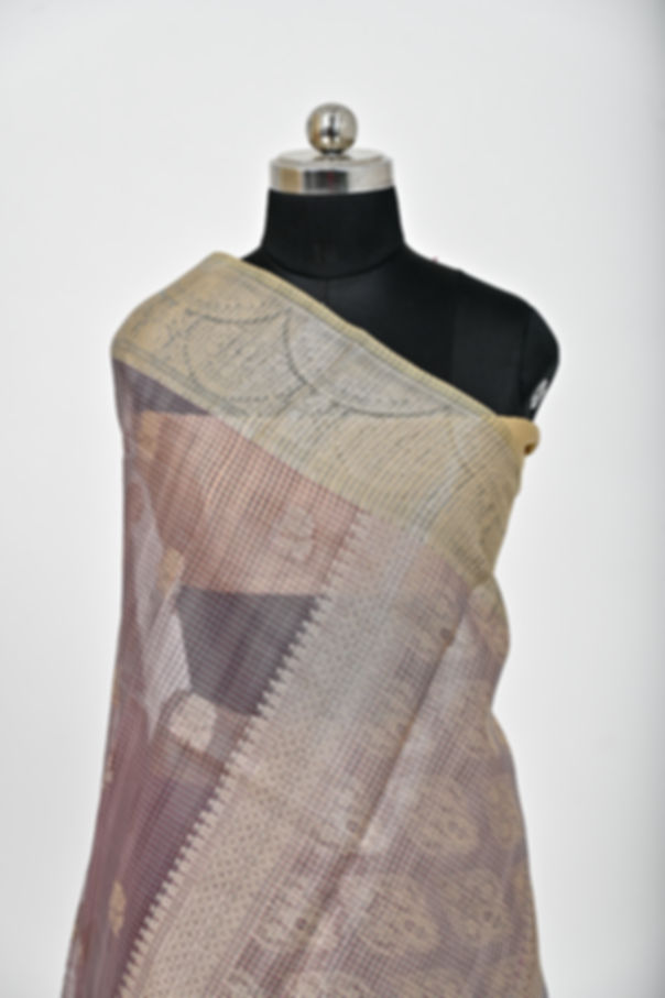 Check Jari Buta Silk Saree