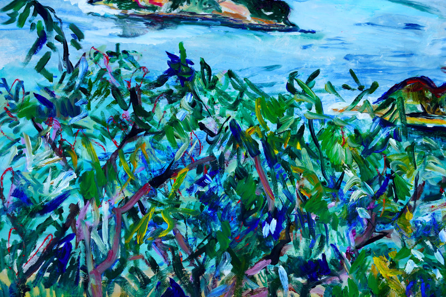 close up view Original Coastal Landscape Painting_Pearl Beach NSW