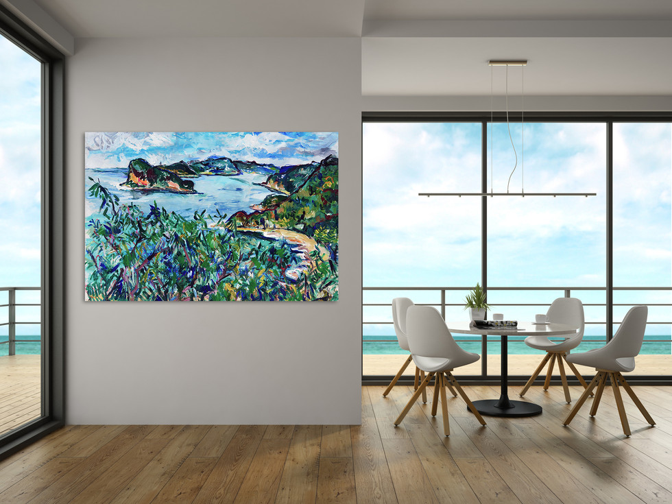 Between Trees and Tide – Original Coastal Landscape Painting_Pearl Beach NSW. Displayed in beach house.
