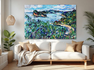 Atmospheric coastal landscape oil painting by artist Katerina Apale.