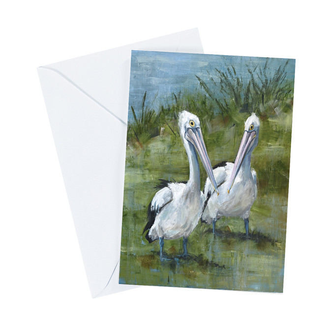 2 pelicans greeting card and envelope