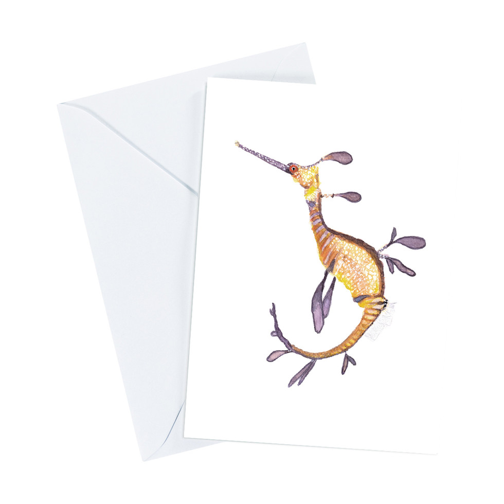 A delicate greeting card painting of a Weedy Sea Dragon