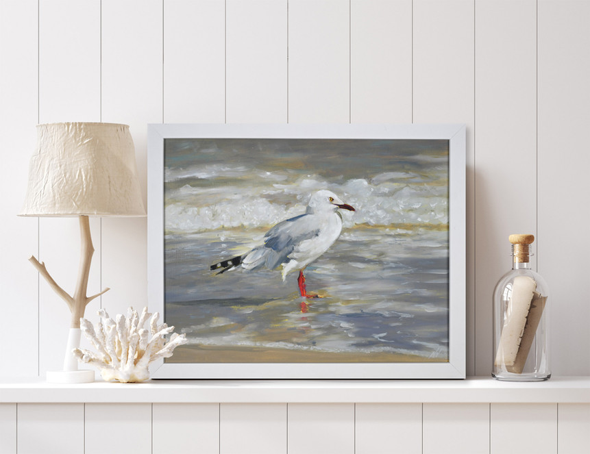 framed seagull painting