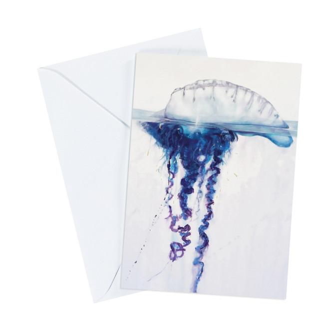 Artistic greeting card featuring 'Tentacles,' a detailed painting of a Bluebottle
