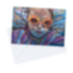 Young girl swimming underwater wearing bright goggles and a colourful swimsuit greeting card