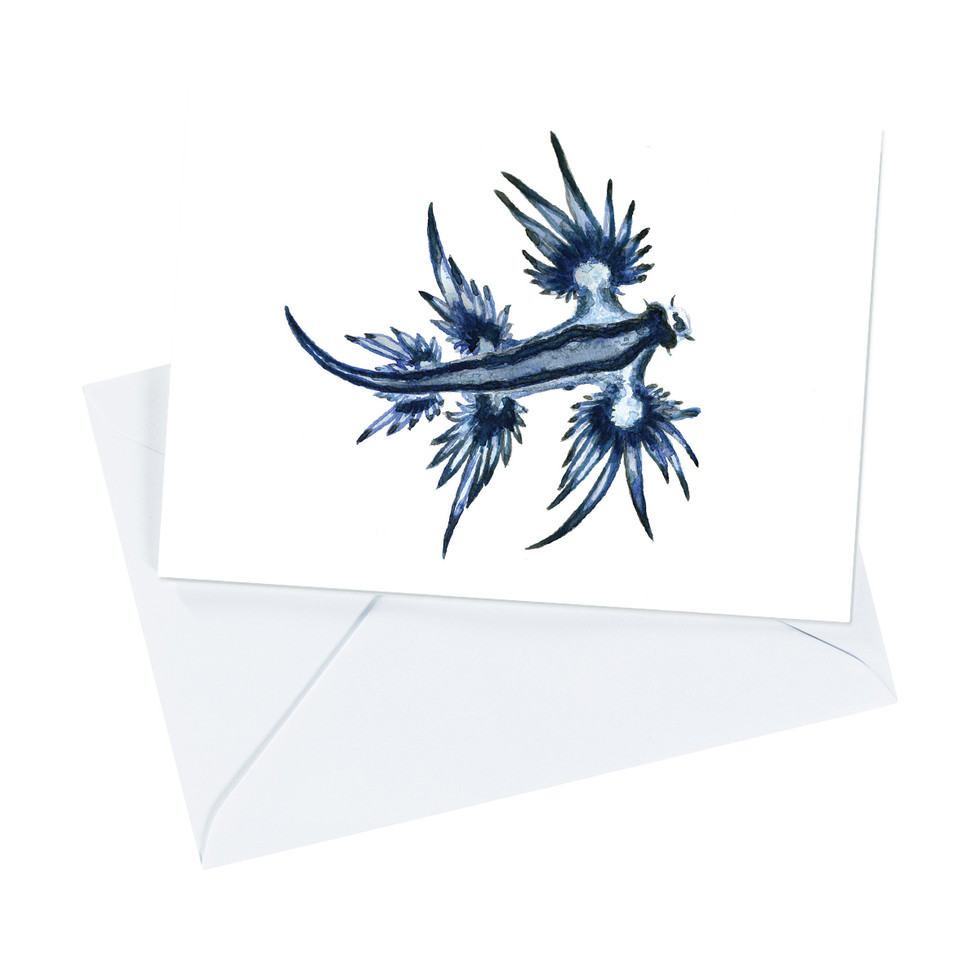 A vibrant watercolour illustration of a Glaucus Atlanticus sea slug