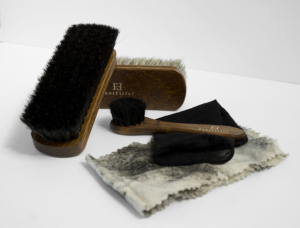An must-have shoe shine brush set for cleaning and polishing shoes & leather. Tightly stitched with soft horsehair bristles that are gentle on leather.